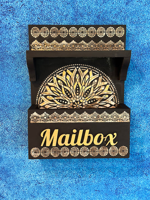 Black and Gold Wood Letter Box with Shelve