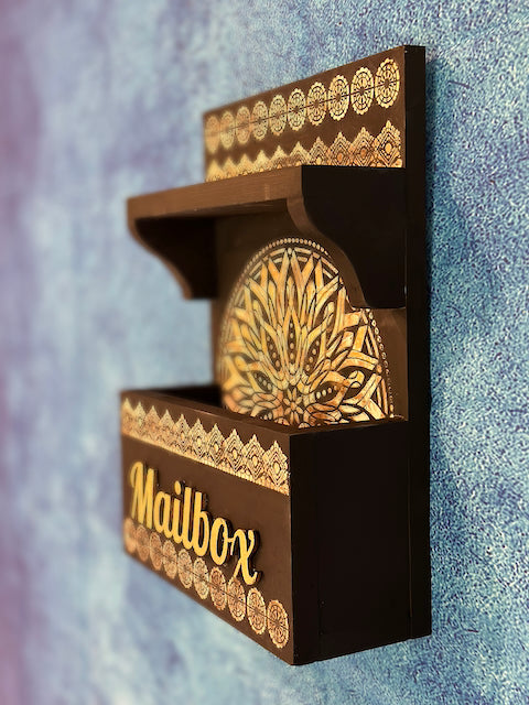 Black and Gold Wood Letter Box with Shelve