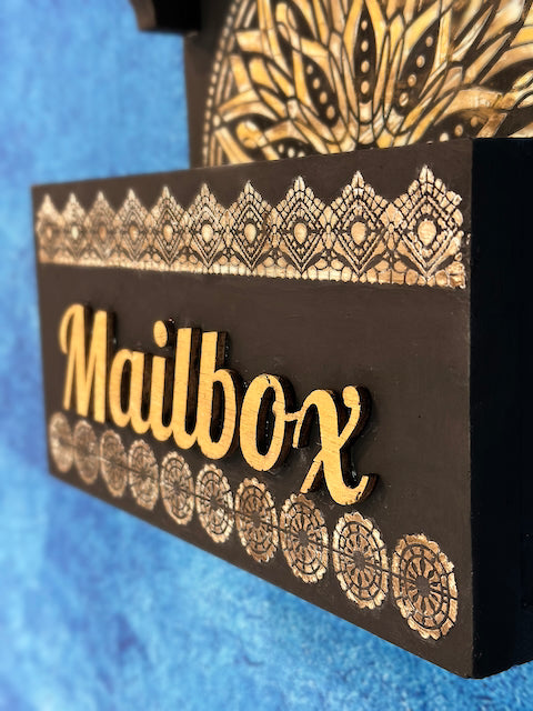 Black and Gold Wood Letter Box with Shelve