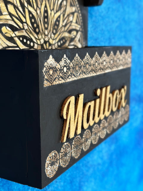 Black and Gold Wood Letter Box with Shelve