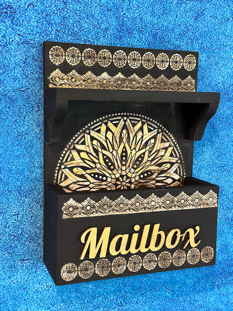 Black and Gold Wood Letter Box with Shelve